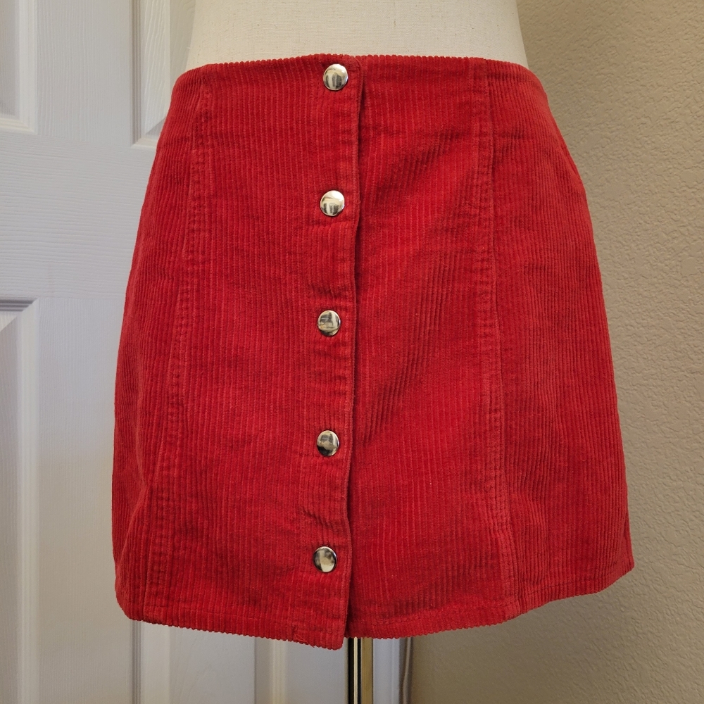 Corduroy Button Wrap Mini Skirt Red Size M